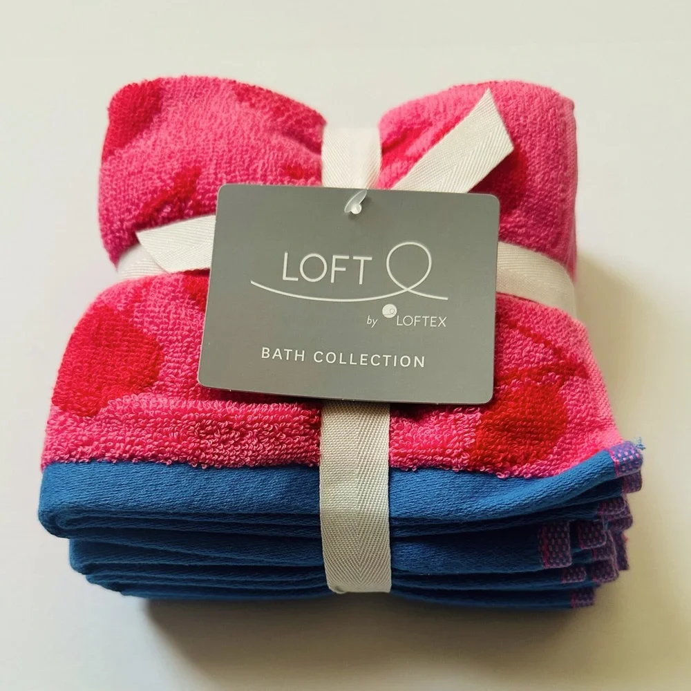 🎁4PC LOFT Wash Cloth Set - 4 Pieces - Cotton - CHERRIES PINK RED